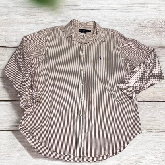 Ralph Lauren Dress Shirt Mens Classic Fit 16.5/33 Burgundy Striped Button Down - Picture 2 of 6